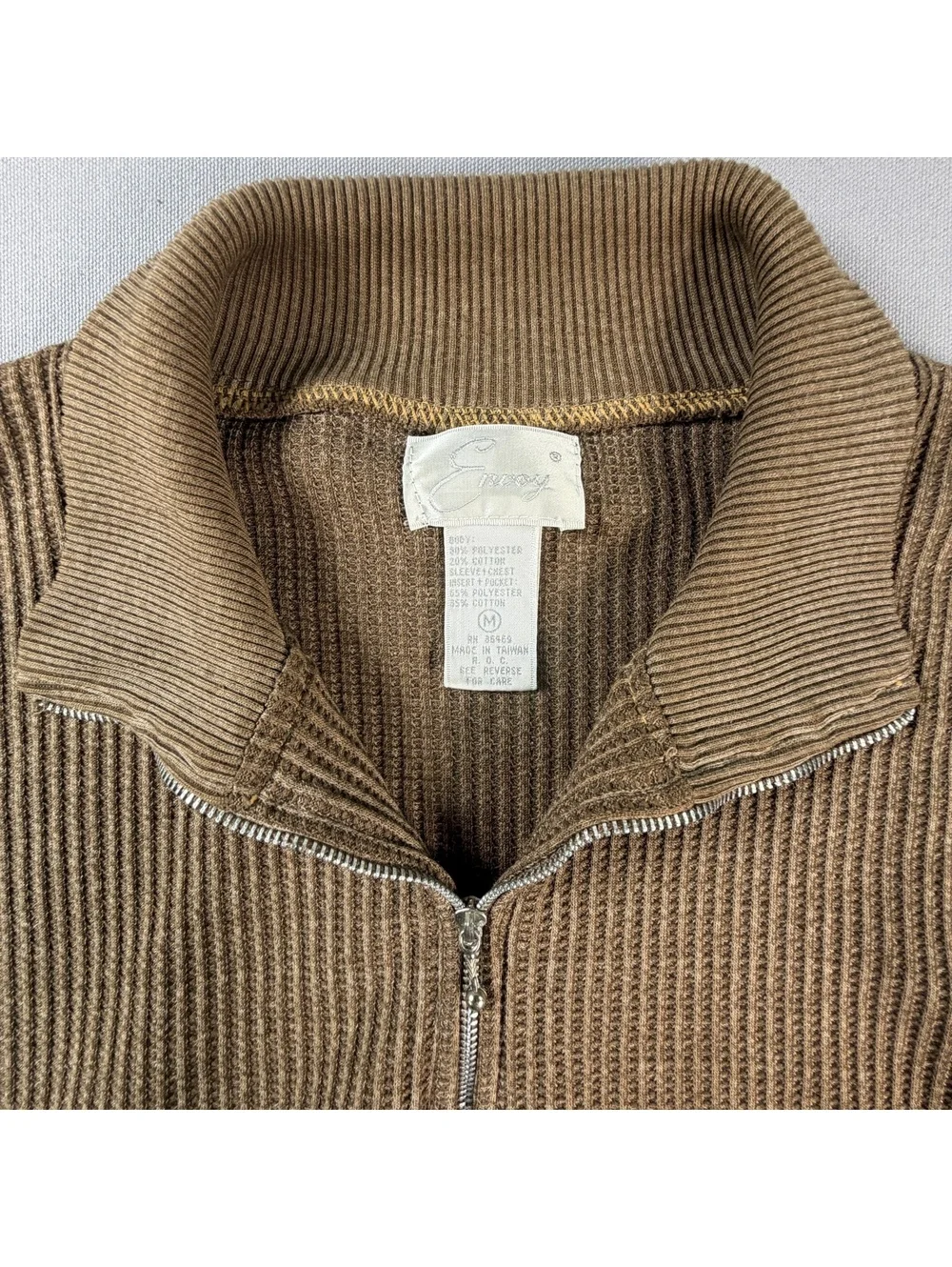 Vintage Envoy Quarter Zip Sweater Mens M Brown Ribbed 100% Cotton Knit Pullover